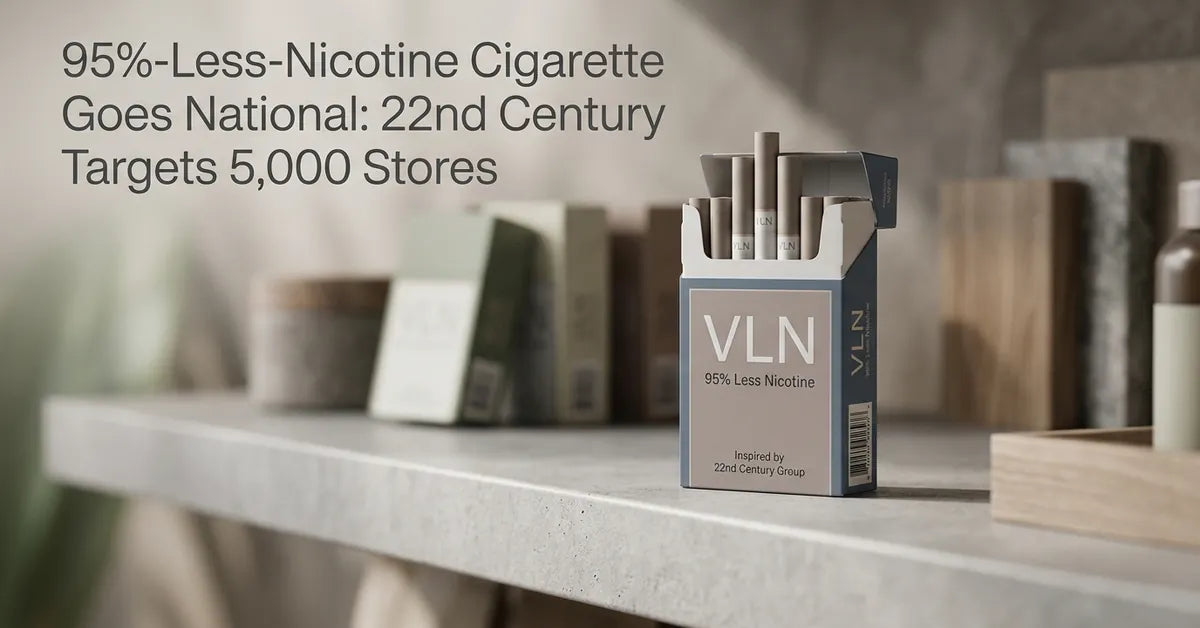 Pack of VLN 95% less nicotine cigarettes on a retail display shelf.