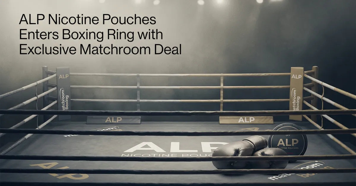 A professional boxing ring with ALP nicotine pouch branding during a major match at Croke Park.