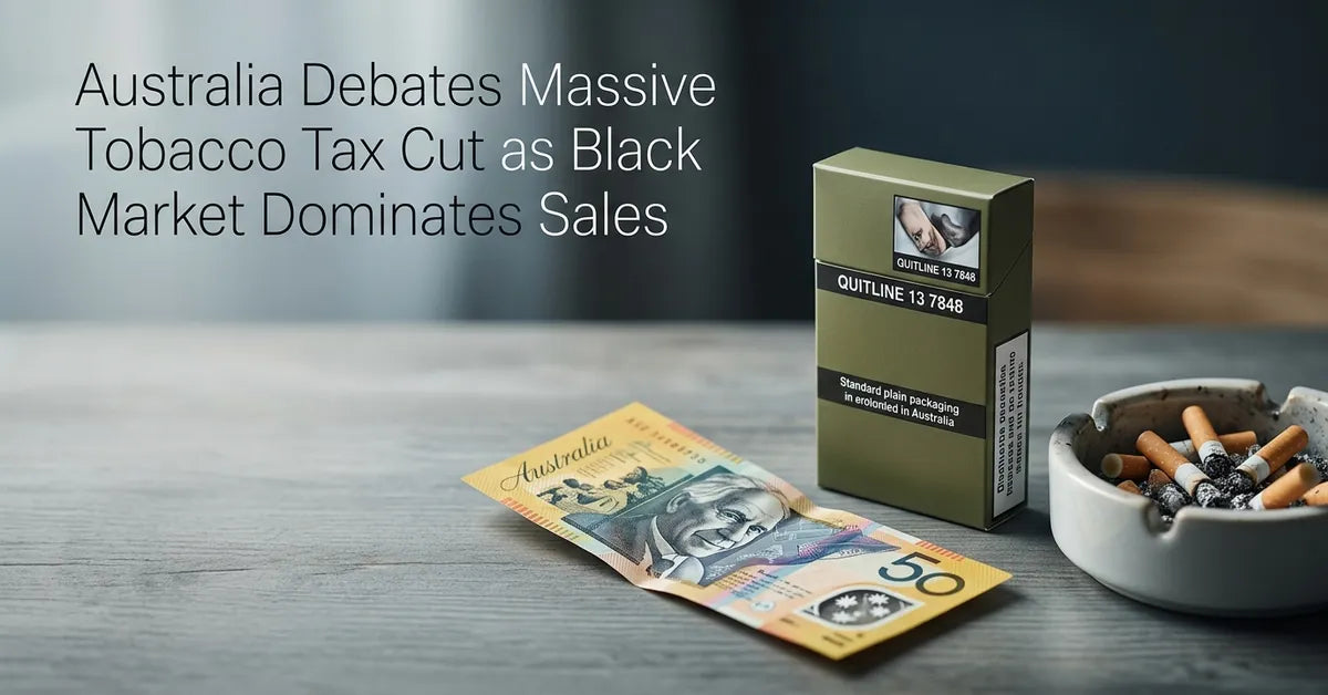 Australian currency next to a plain-packaged cigarette box, representing high tobacco taxes.