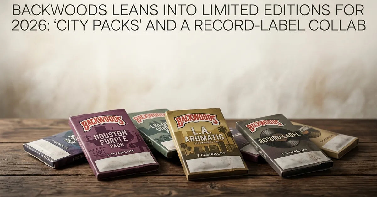 Backwoods limited edition City Packs and New Generation collaboration cigarillos on a wooden surface.