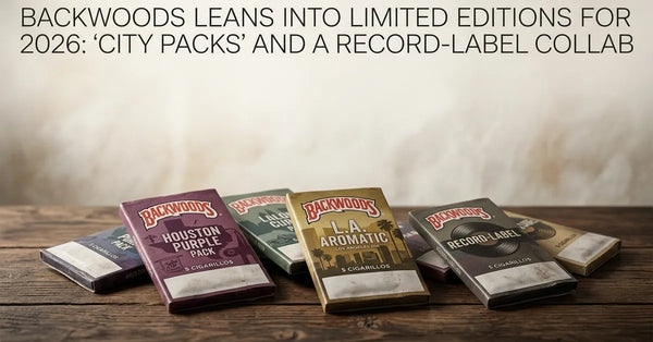 Backwoods limited edition City Packs and New Generation collaboration cigarillos on a wooden surface.