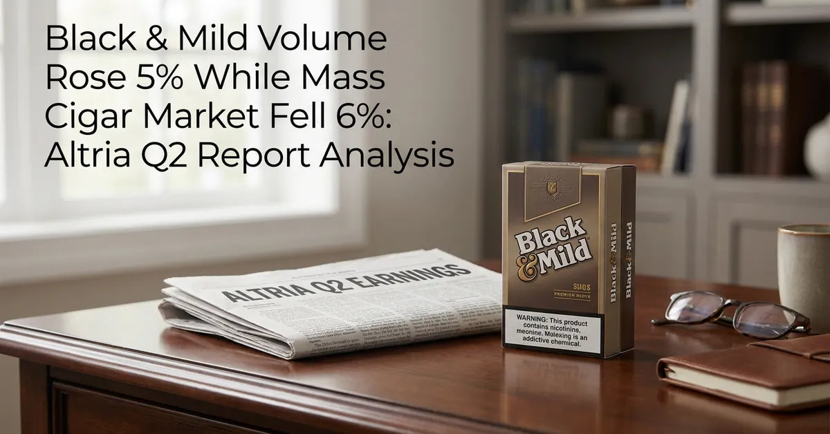 Black & Mild cigars displayed on a desk with financial documents, representing Altria's Q2 earnings report.