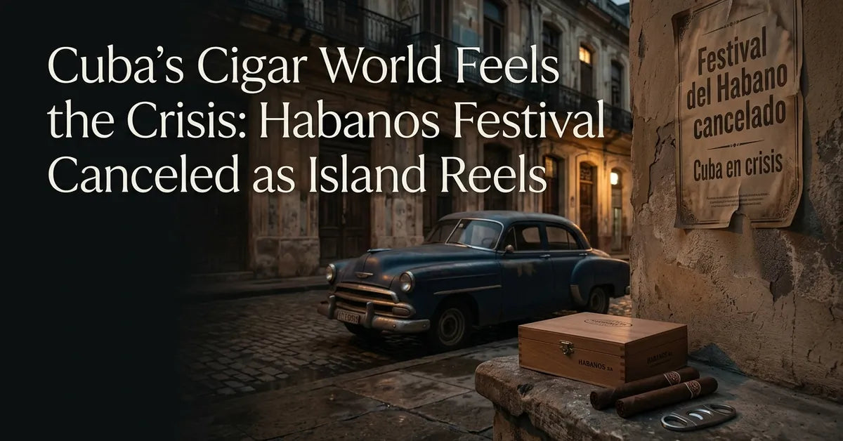 A moody, dimly lit street in Havana, Cuba, symbolizing the economic and energy crisis affecting the cigar industry.
