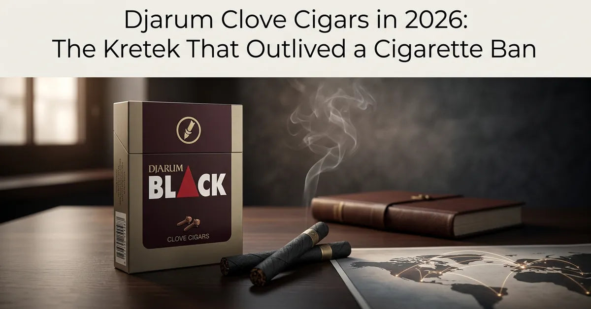 Djarum Black clove cigars on a wooden surface with a map in the background, symbolizing regional availability.