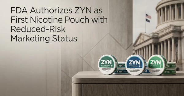 Assorted ZYN nicotine pouch cans representing the 20 products authorized by the FDA for modified risk claims.