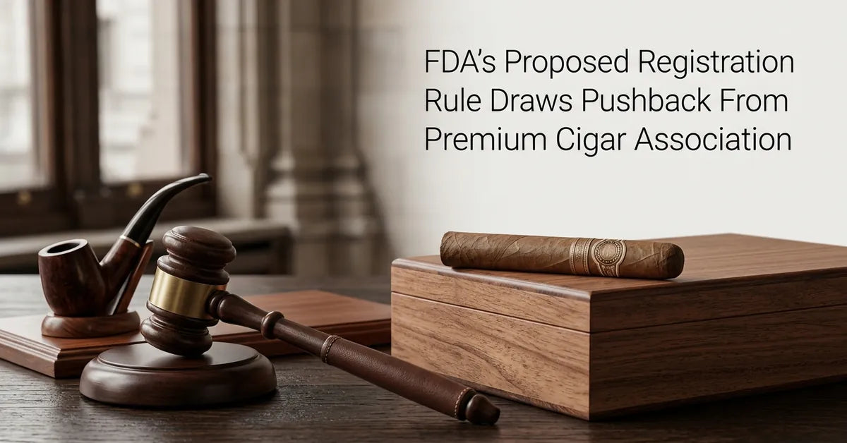 A gavel and tobacco products symbolizing the legal and regulatory challenges facing the cigar and pipe tobacco industry.