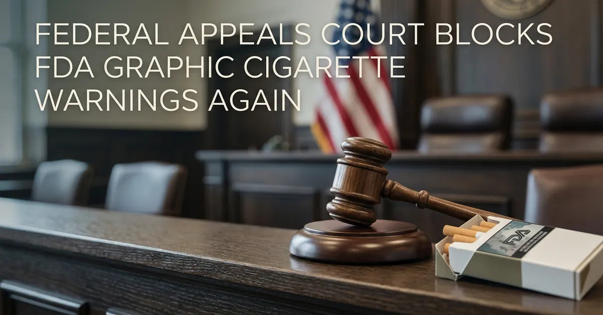 A wooden gavel on a courtroom bench representing the Fifth Circuit Court of Appeals ruling on tobacco warnings.