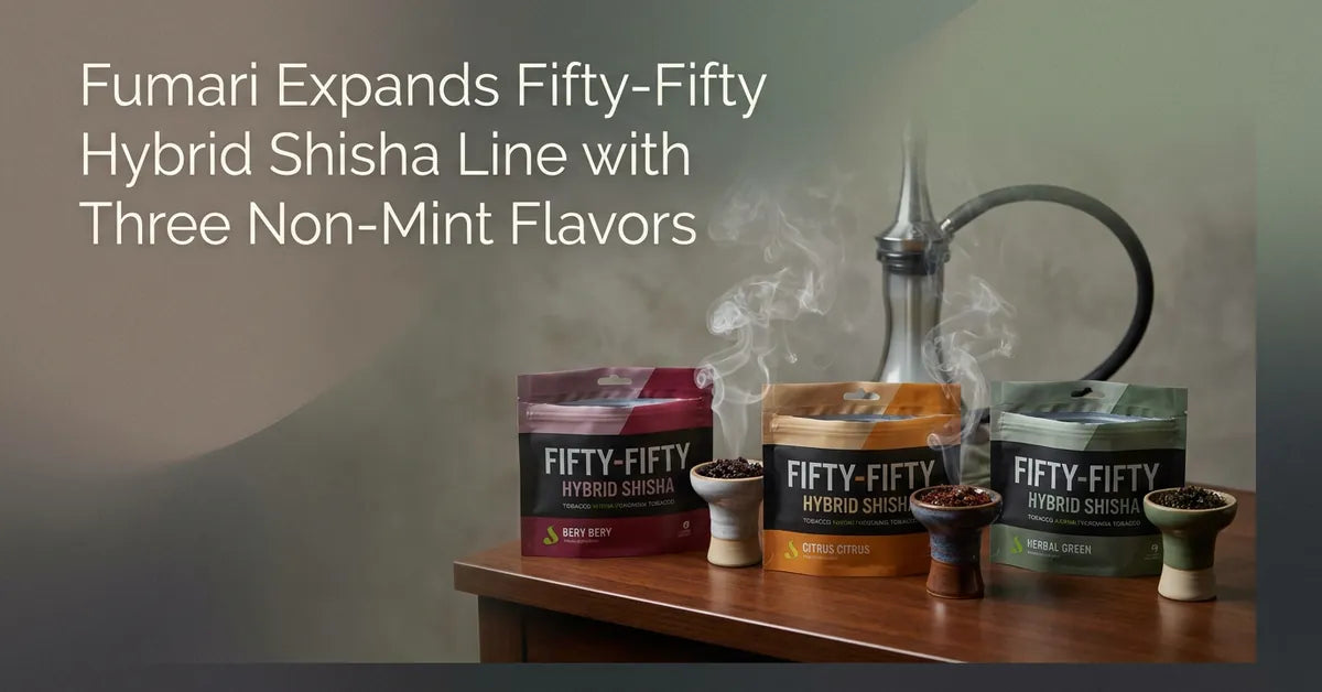 A sophisticated hookah setup with soft smoke, representing the new Fumari Fifty-Fifty hybrid tobacco line.