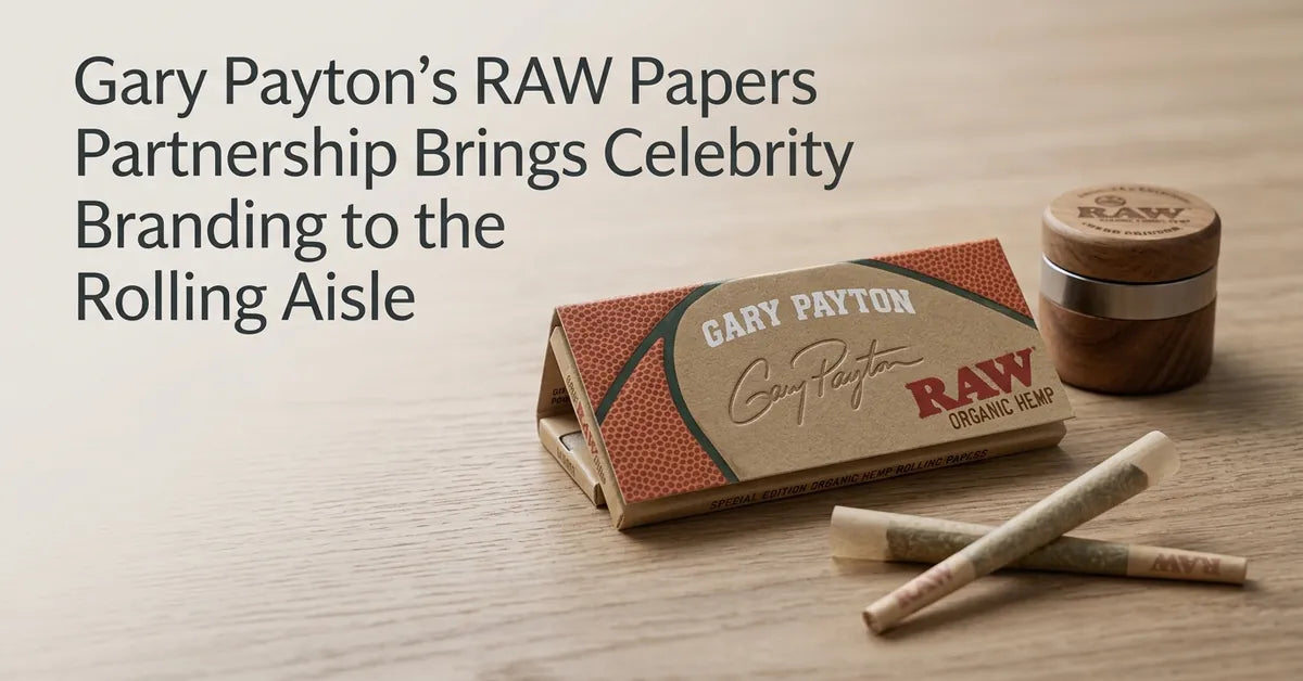 A pack of RAW organic hemp rolling papers featuring Gary Payton's signature and a basketball-themed design.