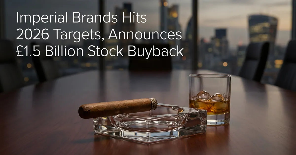 A premium cigar in an ashtray on a mahogany table in a corporate boardroom setting.