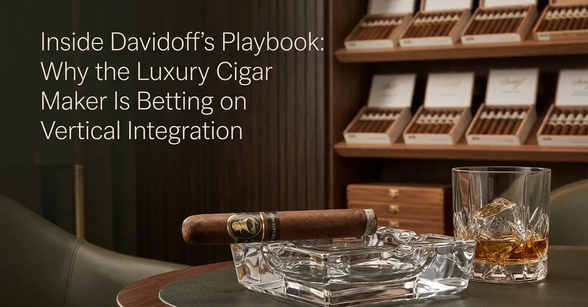 A premium cigar resting in a luxury lounge setting, representing the Davidoff brand's high-end market positioning.