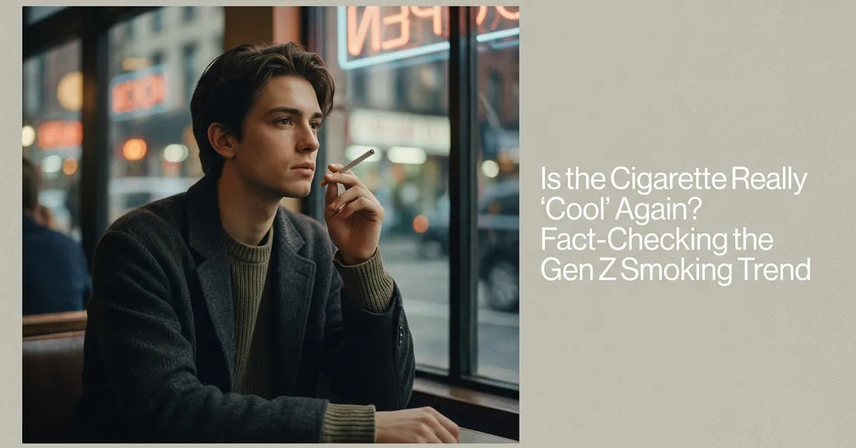 A stylized image representing the contrast between the aesthetic glamorization of smoking and declining statistical data.