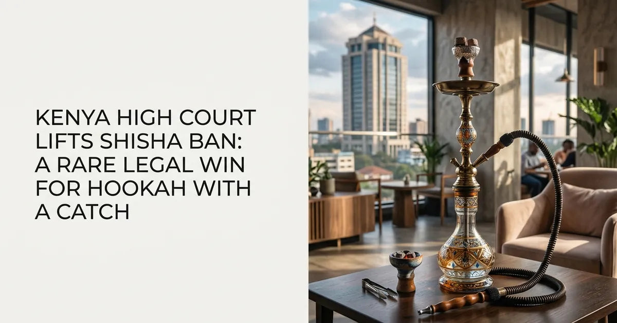 A decorative hookah waterpipe sits on a table in a sunlit lounge, representing the legal changes in Kenya's shisha market.