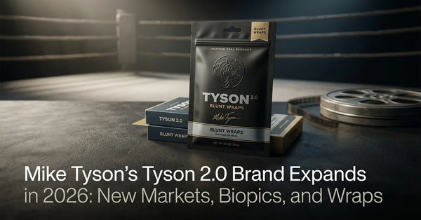 Tyson 2.0 branded smoking accessories and wraps displayed with professional editorial lighting.