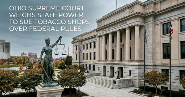The Ohio Supreme Court building representing the legal battle over tobacco retail preemption.