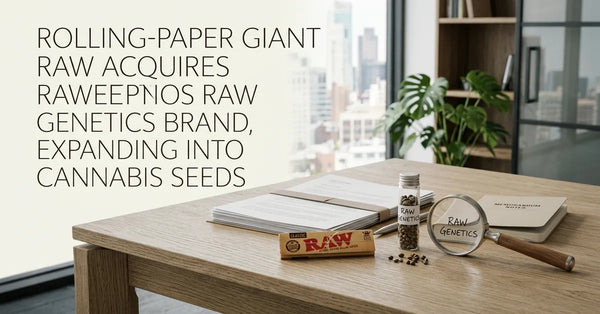 RAW rolling papers and seeds on a desk representing the acquisition of RAW Genetics.