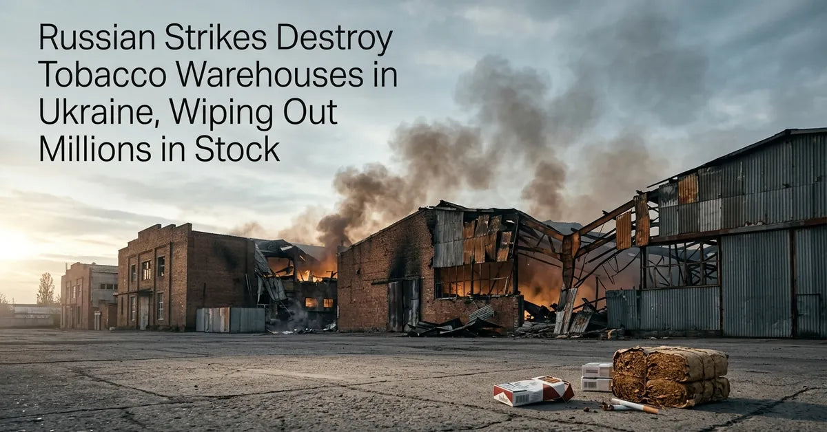 Smoke rising from a damaged industrial warehouse district in Ukraine following overnight strikes.