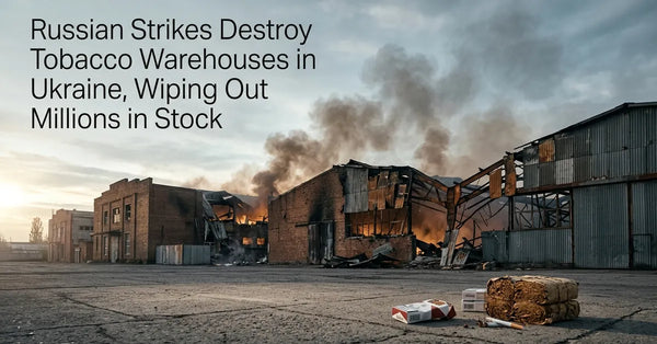 Smoke rising from a damaged industrial warehouse district in Ukraine following overnight strikes.
