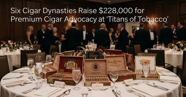 Luxury gala dinner setting for the Titans of Tobacco event at Tamarack Country Club.