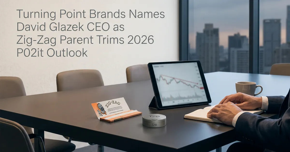 A corporate boardroom setting symbolizing the leadership change at Turning Point Brands, parent company of Zig-Zag.