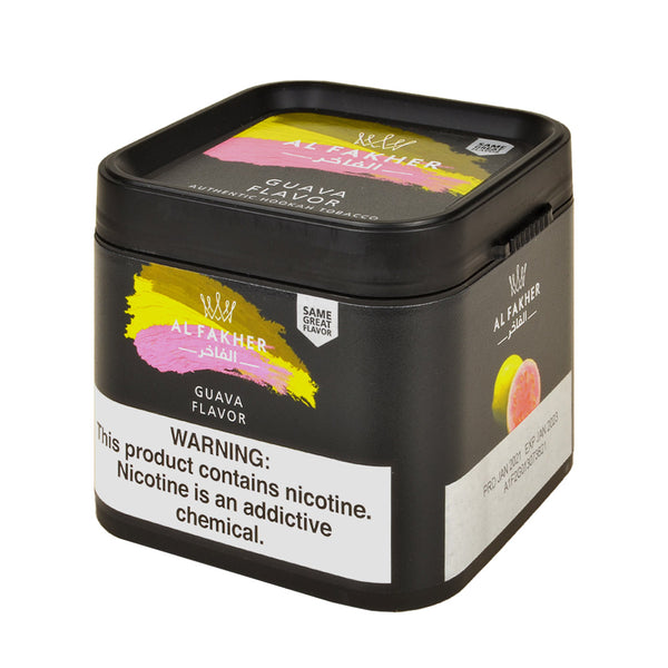 Al Fakher Guava Shisha Tobacco 250g tub showing blonde leaf molasses texture