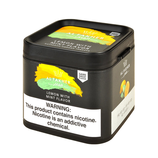 Al Fakher Lemon With Mint Shisha Tobacco 250g resealable tub packaging