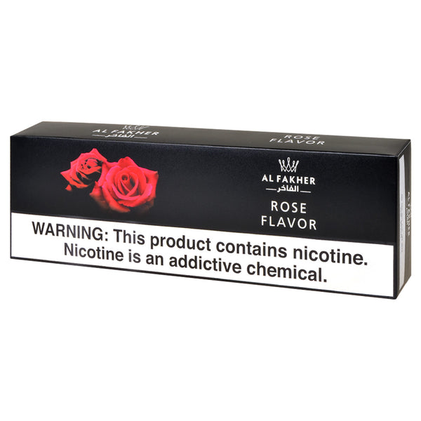 Al Fakher Rose Hookah Shisha Tobacco 50g and 250g packaging boxes showing floral branding