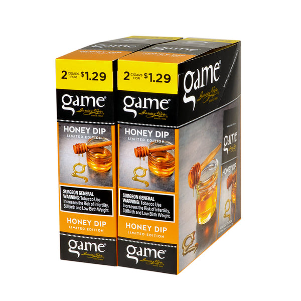 Garcia y Vega Game Honey Dip Cigarillos 30 Pouches of 2 Box with Natural Leaf Wrapper and Foil Packaging