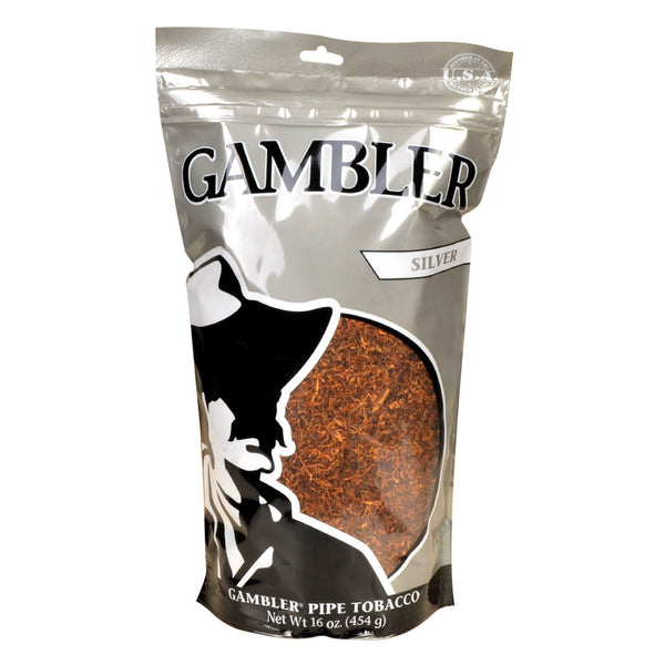 Gambler Silver Pipe Tobacco 16oz Resealable Bag Front View - Mild Burley and Virginia Blend
