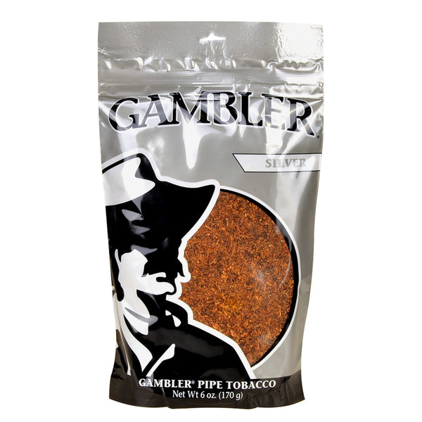 Close-up of Gambler Silver Pipe Tobacco Ribbon Cut Texture and 1lb Packaging Detail