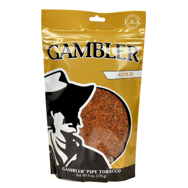 Close-up of Gambler Gold Pipe Tobacco Packaging showing Republic Tobacco branding