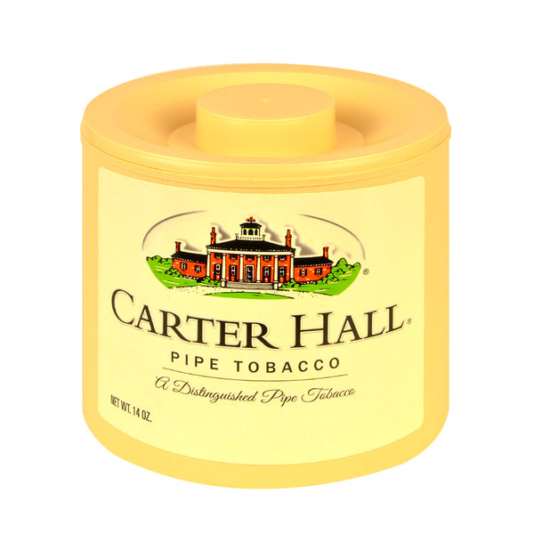 Carter Hall Pipe Tobacco 14 oz. Resealable Can showing the classic red and white branding for this premium Burley and Virginia blend.