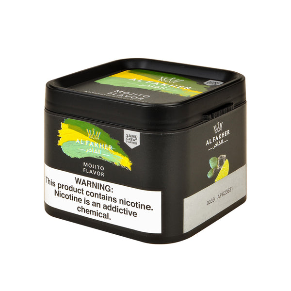 Close-up texture of Al Fakher Mojito blonde leaf shisha tobacco showing moisture and cut