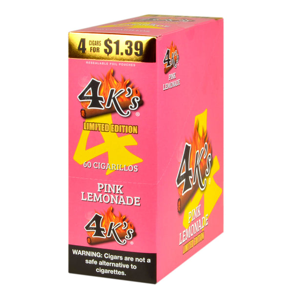 4 Kings Pink Lemonade Cigarillos 15 Packs of 4 Bulk Display Box and Foil Pouches