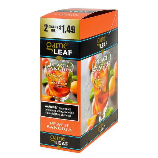 Game Leaf Peach Sangria Cigarillos 15 Pouches of 2 Display Box and Individual Foil Packaging