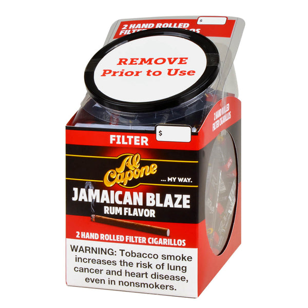 Bulk packaging of Al Capone Jamaican Blaze Filter Cigarillos 10/10 configuration for 100 total cigars