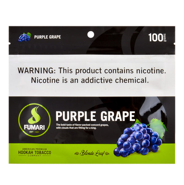 Fumari Purple Grape Hookah Tobacco 100g resealable pouch featuring strikingly fresh Concord grape flavor