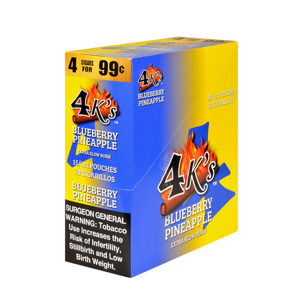 4 Kings Blueberry Pineapple Cigarillos 15 Packs of 4 Display Box 60 Count