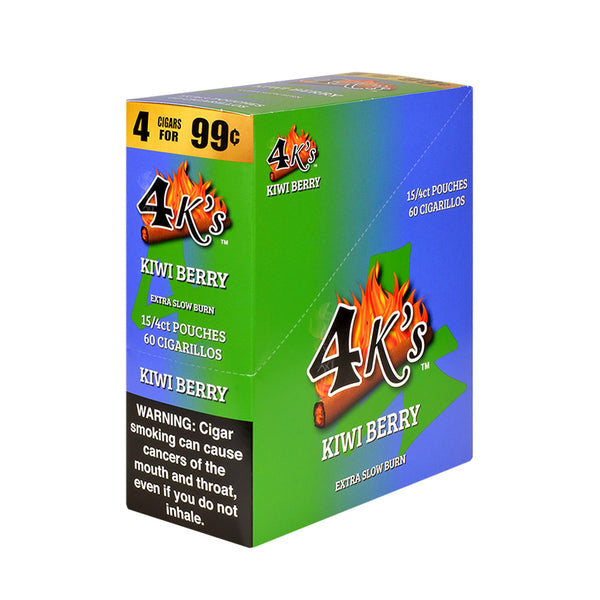 4 Kings Cigarillos Kiwi Berry 15 Packs of 4 Display Box and Pouches