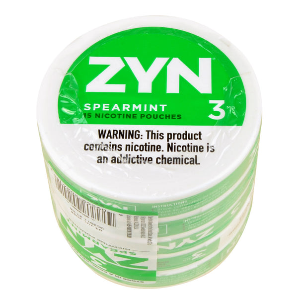 Zyn Spearmint Nicotine Pouches 5-Can Pack showing 3mg and 6mg strength options