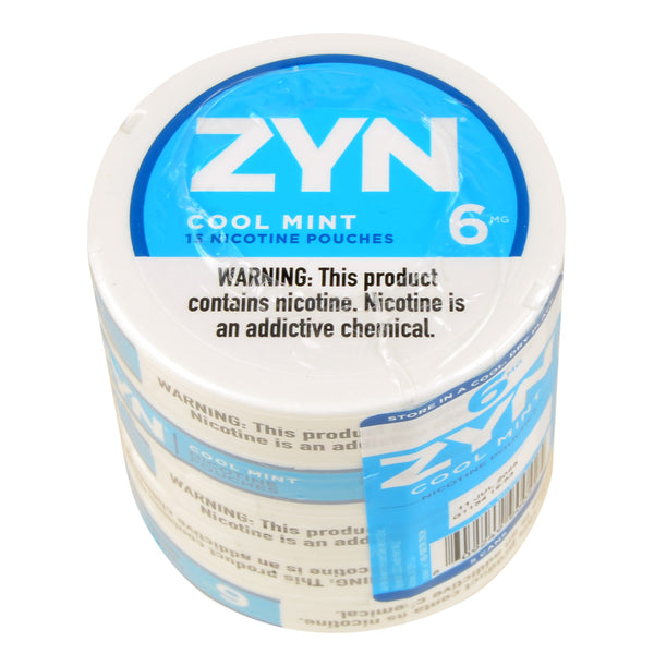 Open can of ZYN Cool Mint 6mg Nicotine Pouches showing slim white peppermint tobacco-free portions