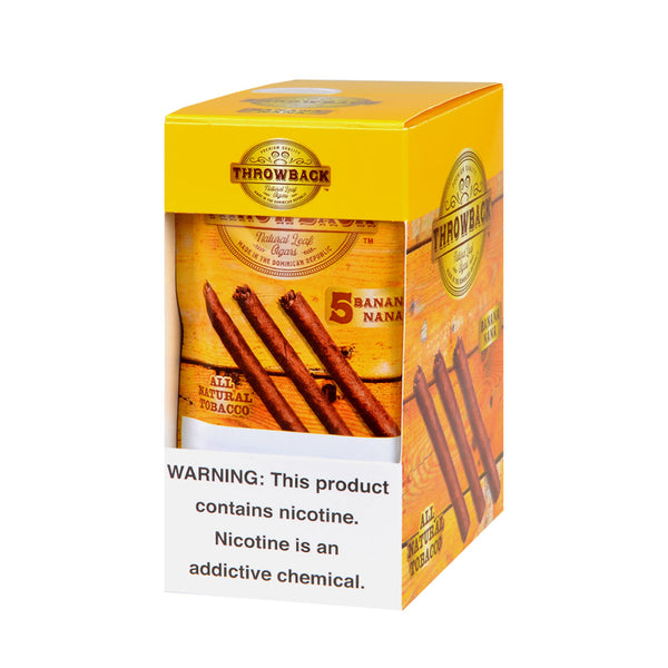 Throwback Banana Nana Natural Leaf Cigars 8 Packs of 5 Display Box and Individual Pouches