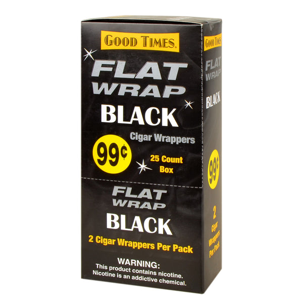 Good Times Black Flat Wraps 25 Pouches Display Box - Bulk Dominican Tobacco Wraps