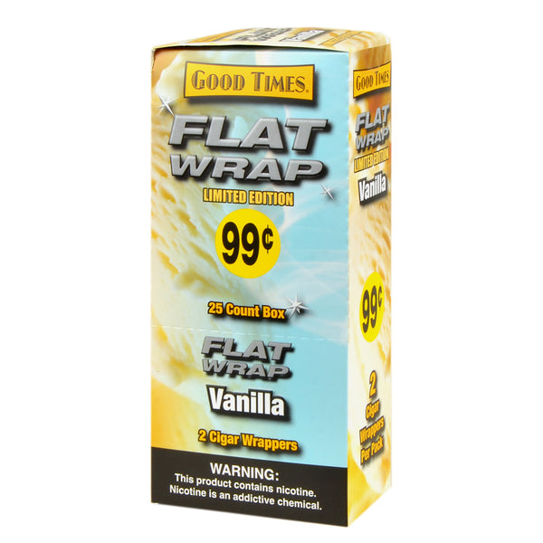 Good Times Vanilla Flat Wraps Bulk Box and Branding Detail - GT Dominicana Quality
