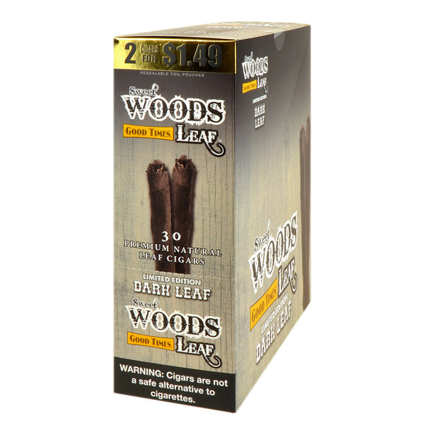 Good Times Sweet Woods Dark Leaf Cigarillos 15 Pouches of 2 Display Box and Individual Foil Pouches