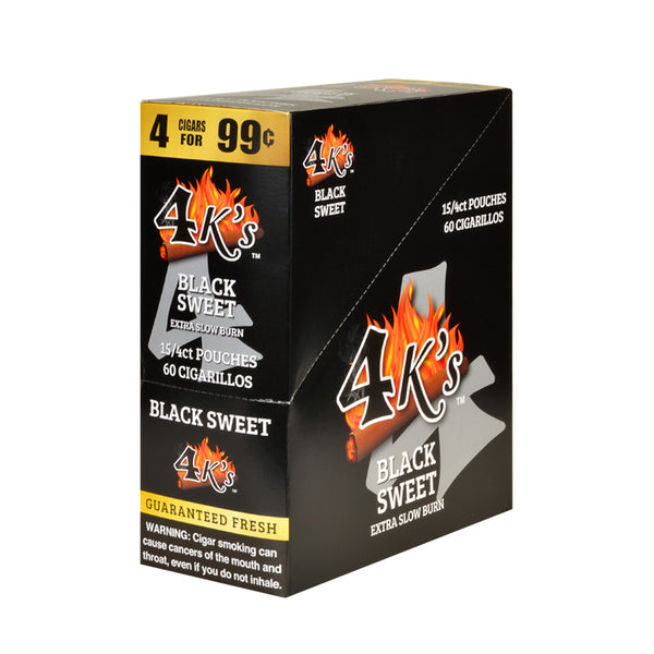 4 Kings Cigarillos Black Sweet 15 Packs of 4 Display Box 60 Cigars Total