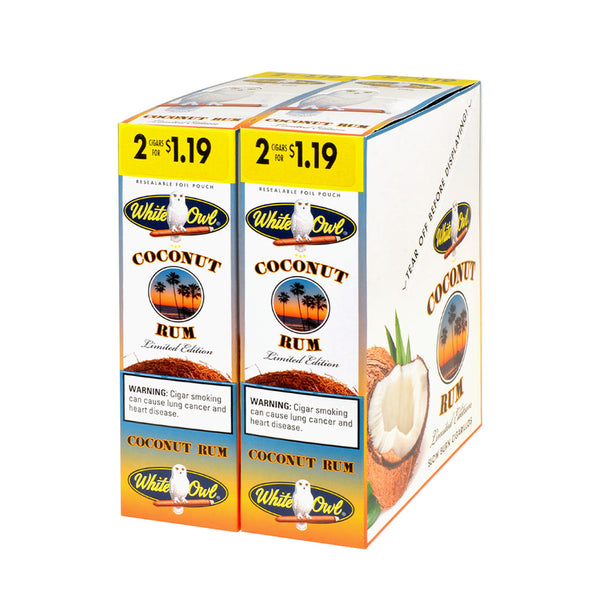 White Owl Coconut Rum Cigarillos 30 Packs of 2 Bulk Display Box