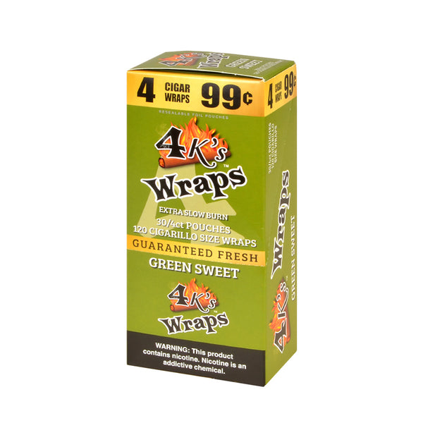 4 Kings Wraps Green Sweet 30 Pack Bulk Box with 4 for 99c Individual Pouch Display
