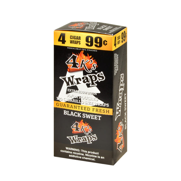 4 Kings Wraps Black Sweet 30 Pack Display Box 4 for 99c Bulk Tobacco Wraps