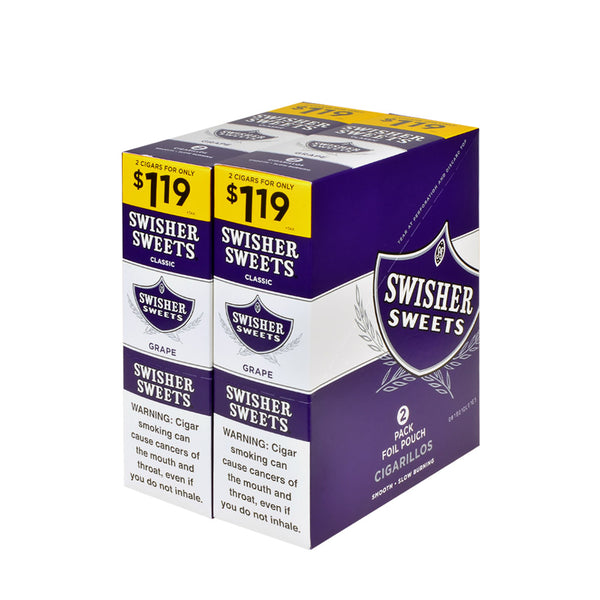 Swisher Sweets Grape Cigarillos 30 Packs of 2 Display Box 60 Count